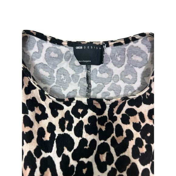 Asos Design Animal Print Mini Smocked Dress Sz 4 Oversized Flounce Sleeve - Picture 3 of 6
